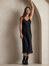[Svart] SilkSilky-SE Spaghetti Strap V Neck Klänning 006