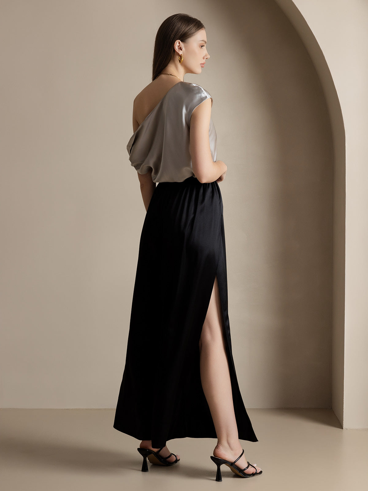 [Svart] SilkSilky-SE 19Momme Silke Womens Pants 002
