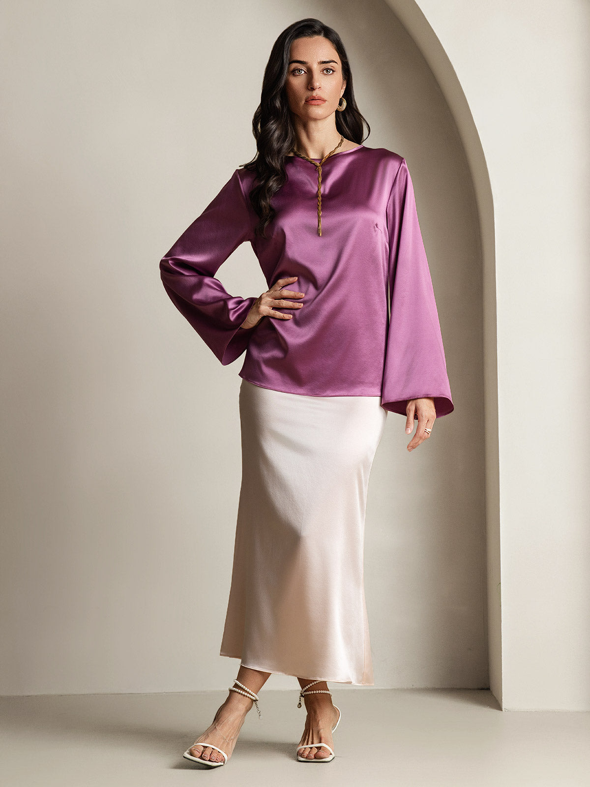 [Mörklila] SilkSilky-SE 19Momme Silke Womens T-Shirt 006,