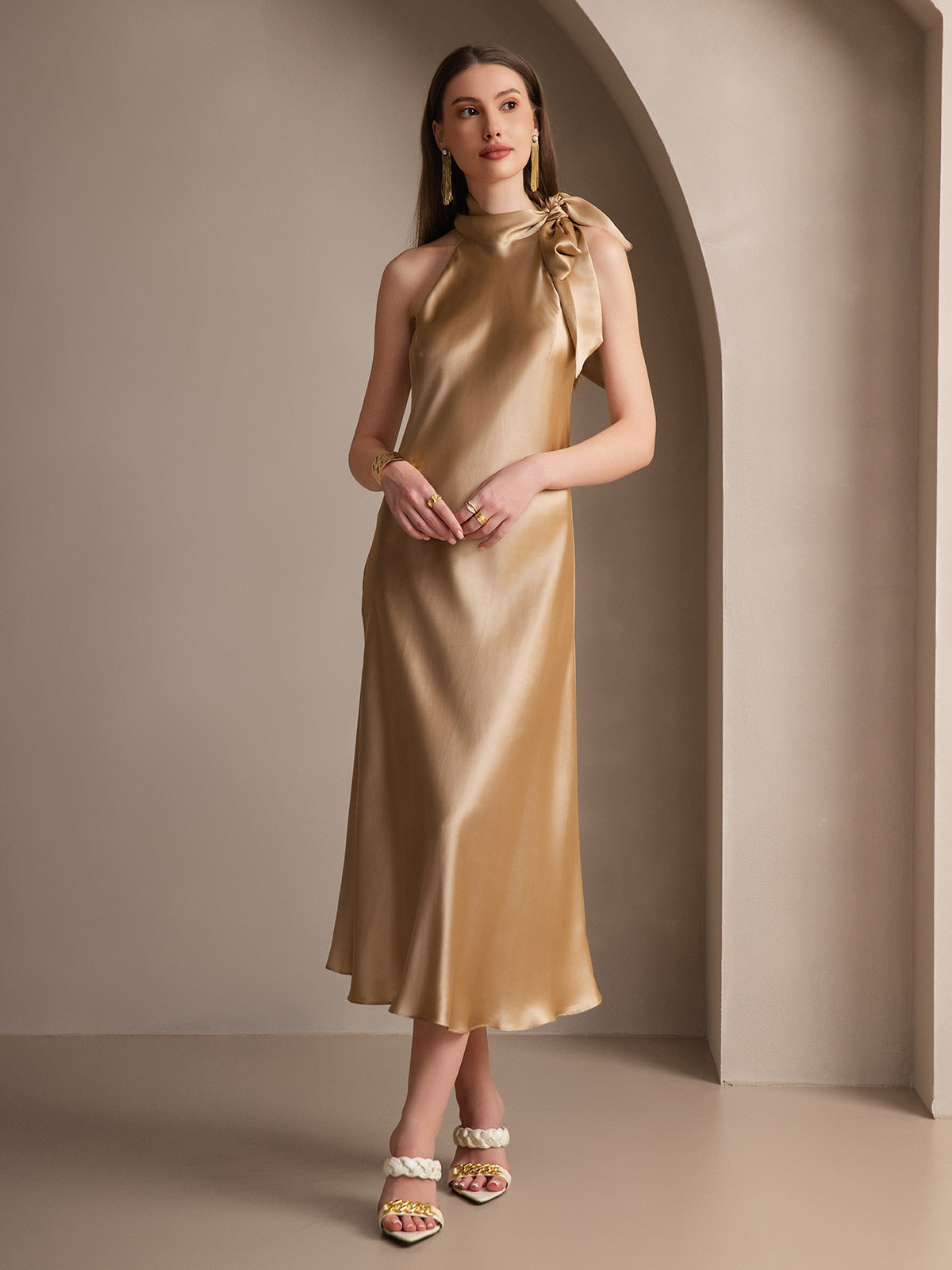 [Champagne] SilkSilky-SE 19Momme Silke Dress 001