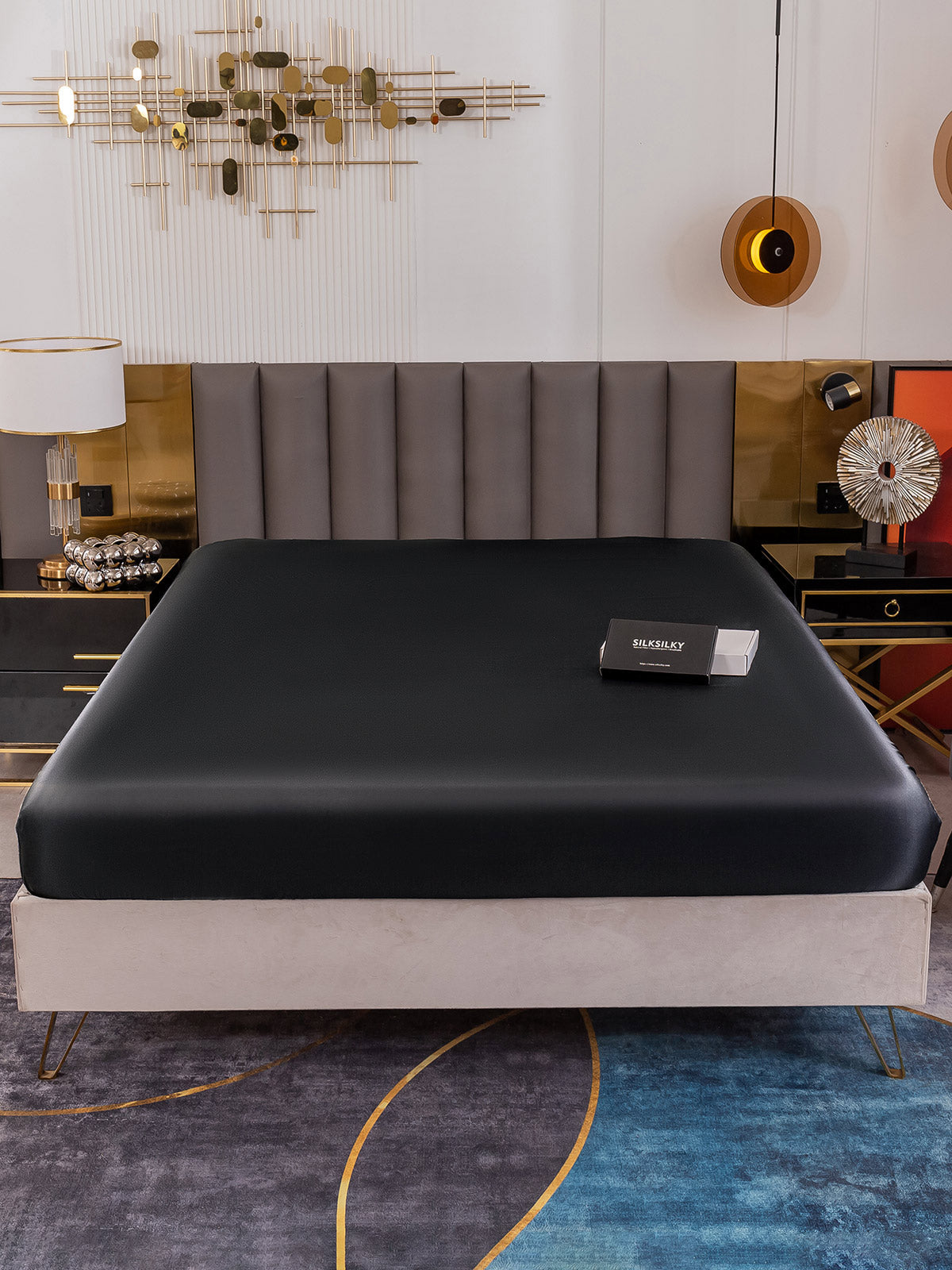 [Svart] SilkSilky-SE 22Momme Rent Silke Sheet 001,