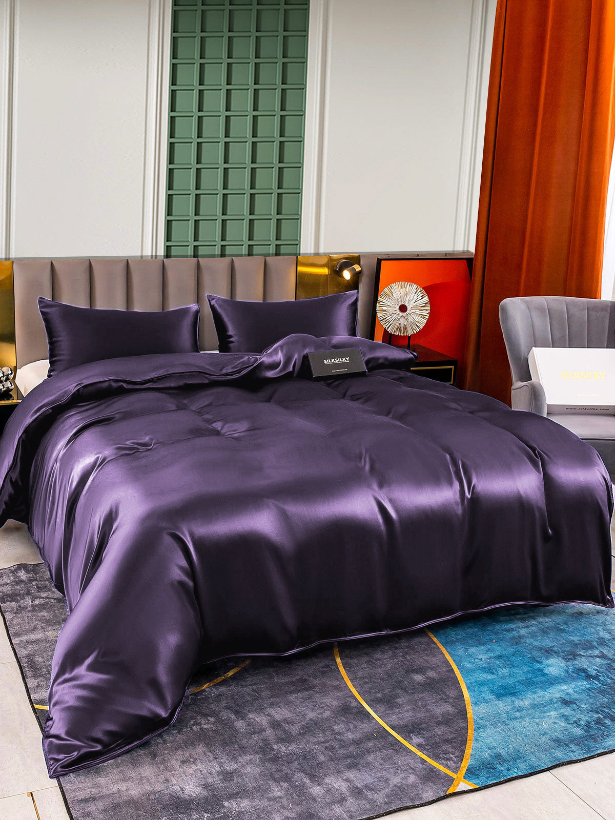 SilkSilky SE 25Momme Rent Silke Bedding Set Mörklila 004