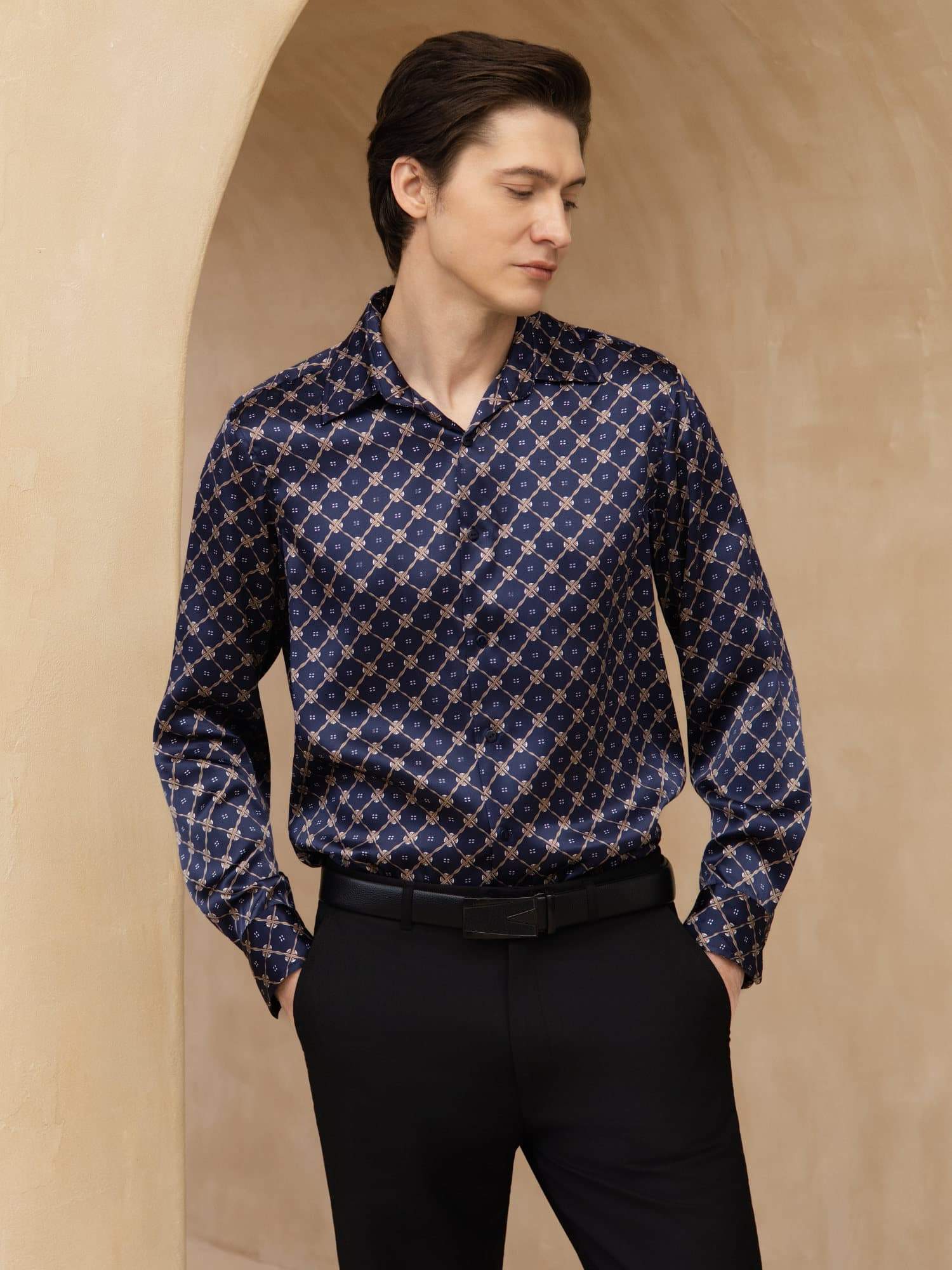 [Marin Kedja] SilkSilky-SE Lång Ärm Slagkrage Herrskjorta 005