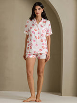 [Vitt Läppstift] SilkSilky-SE Short Sleeve Notch Collar Dam Pyjama 005
