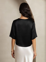 [Svart] SilkSilky-SE Half Sleeve Dam T-Shirt 002