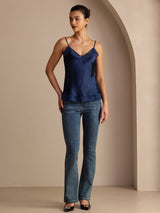 [Mörkblå] SilkSilky-SE Spaghetti Strap V Neck Cami Toppar 006