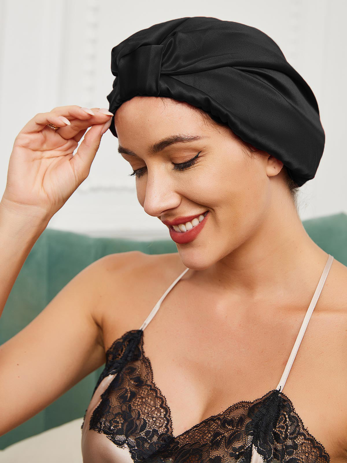 [Svart] SilkSilky-SE Rent Silke Sleep Cap 001