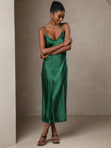 [Grön] SilkSilky-SE Spaghetti Strap V Neck Klänning 005