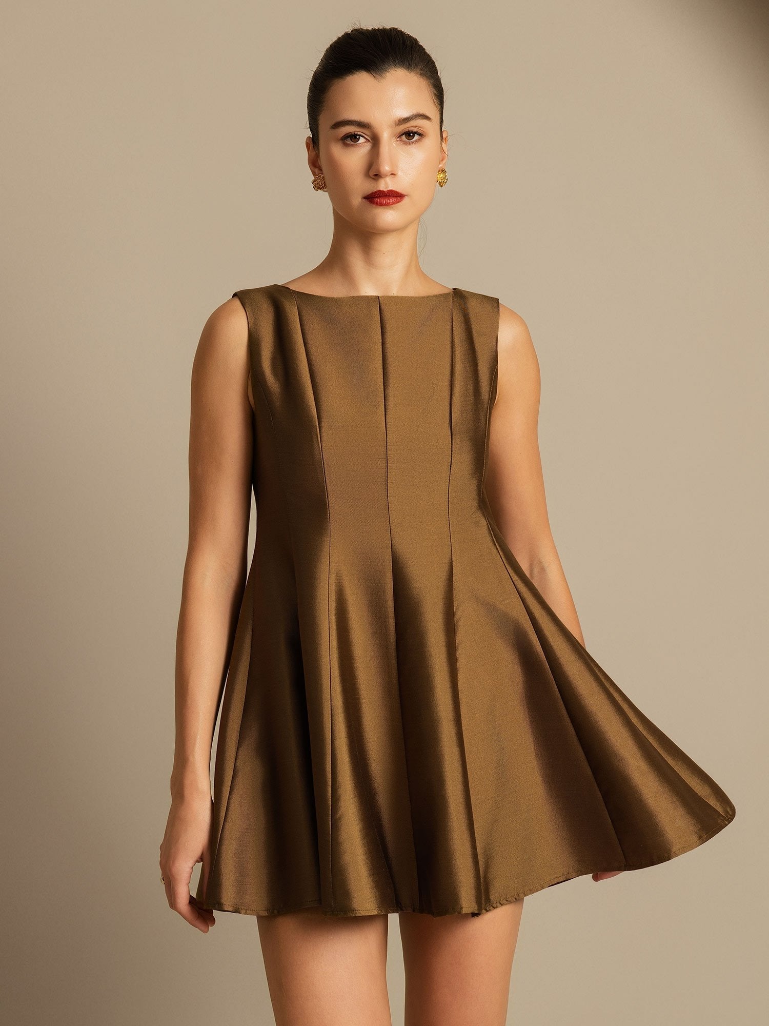 [Brons] SilkSilky-SE 32Momme Silk-Wool Blend Dress 006,