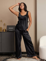 [Svart] SilkSilky-SE Ärmlös Fyrkantig Ringning Camisole Set 001