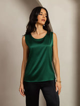 [Mörkgrön] SilkSilky-SE Sleeveless Round Neck Cami Toppar 001