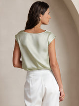 [Ljusgrön] SilkSilky-SE Cap Sleeve Cowl Neck Dam T-Shirt 002