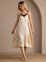 [Risbeige] SilkSilky-SE Spaghetti Strap V Neck Nattlinne 001