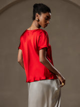 [Vin] SilkSilky-SE 19Momme Kort Ärm Båtringad Dam T-Shirt 002