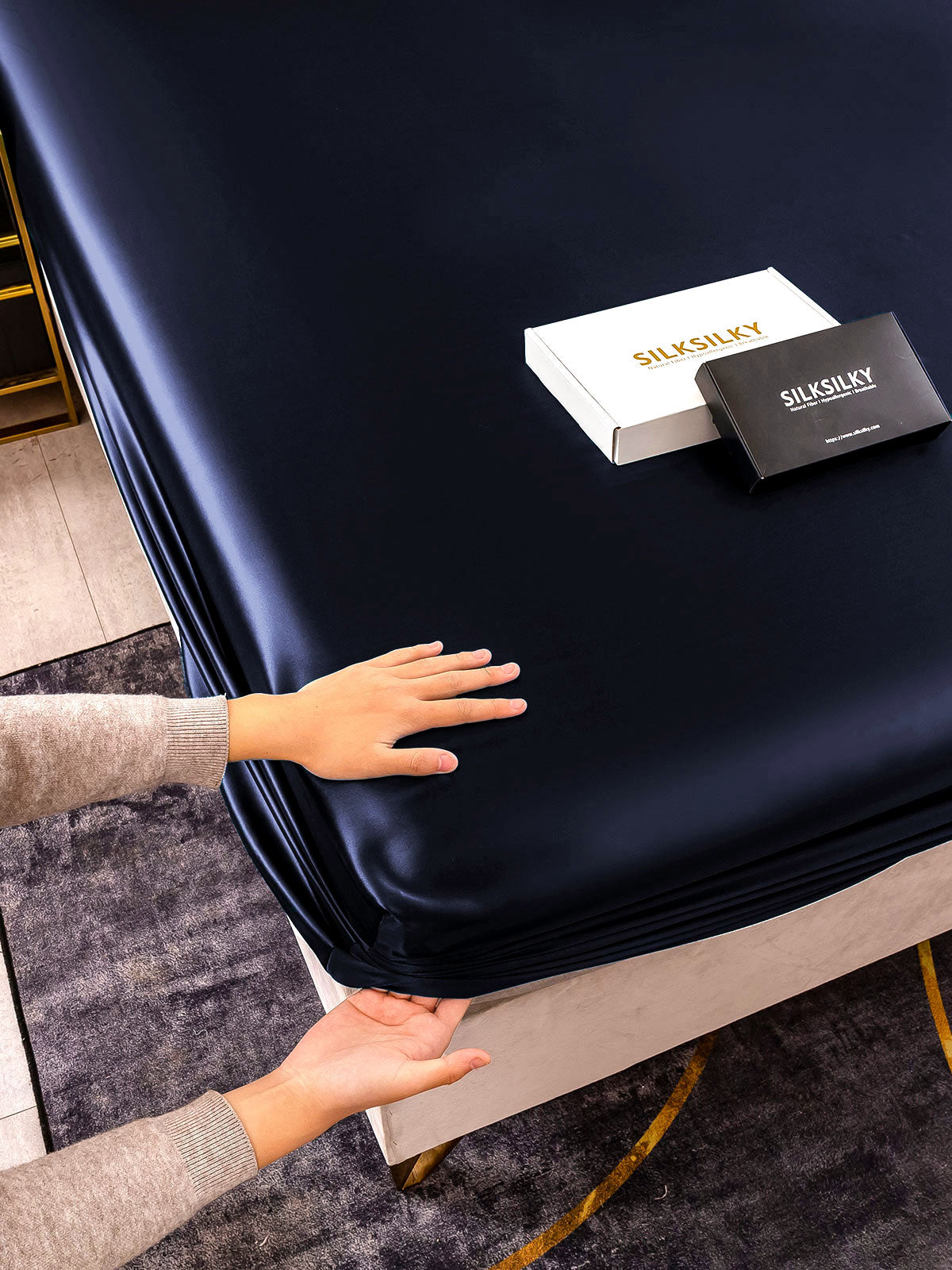 [Mörkblå] SilkSilky-SE 25Momme Rent Silke Sheet 006