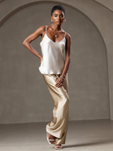 [Beige] SilkSilky-SE Spaghetti Strap V Neck Cami Toppar 003