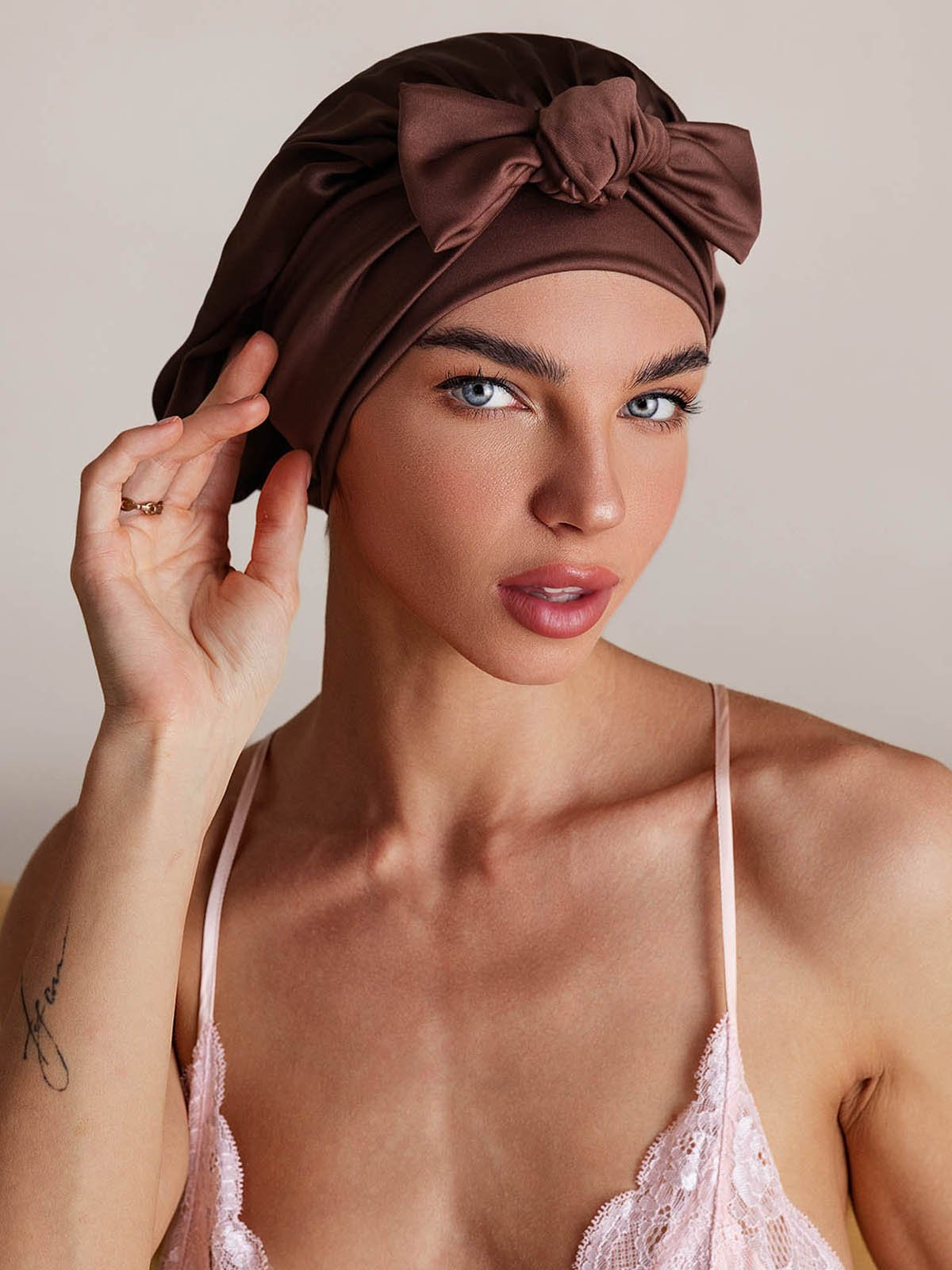 SilkSilky-SE Rent Silke Sleep Cap Kaffe 003