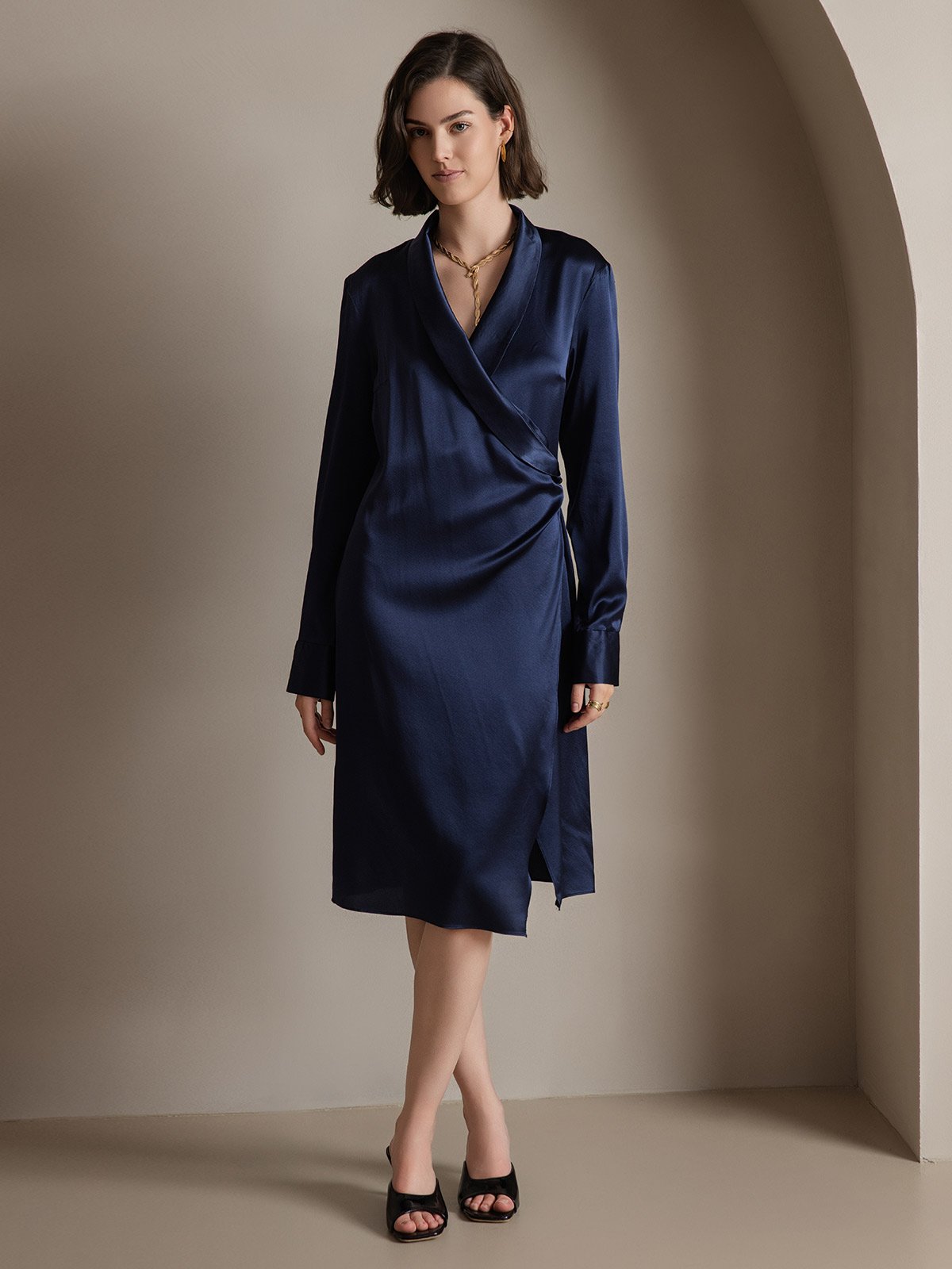 [Mörkblå] SilkSilky-SE 19Momme Silke Dress 004