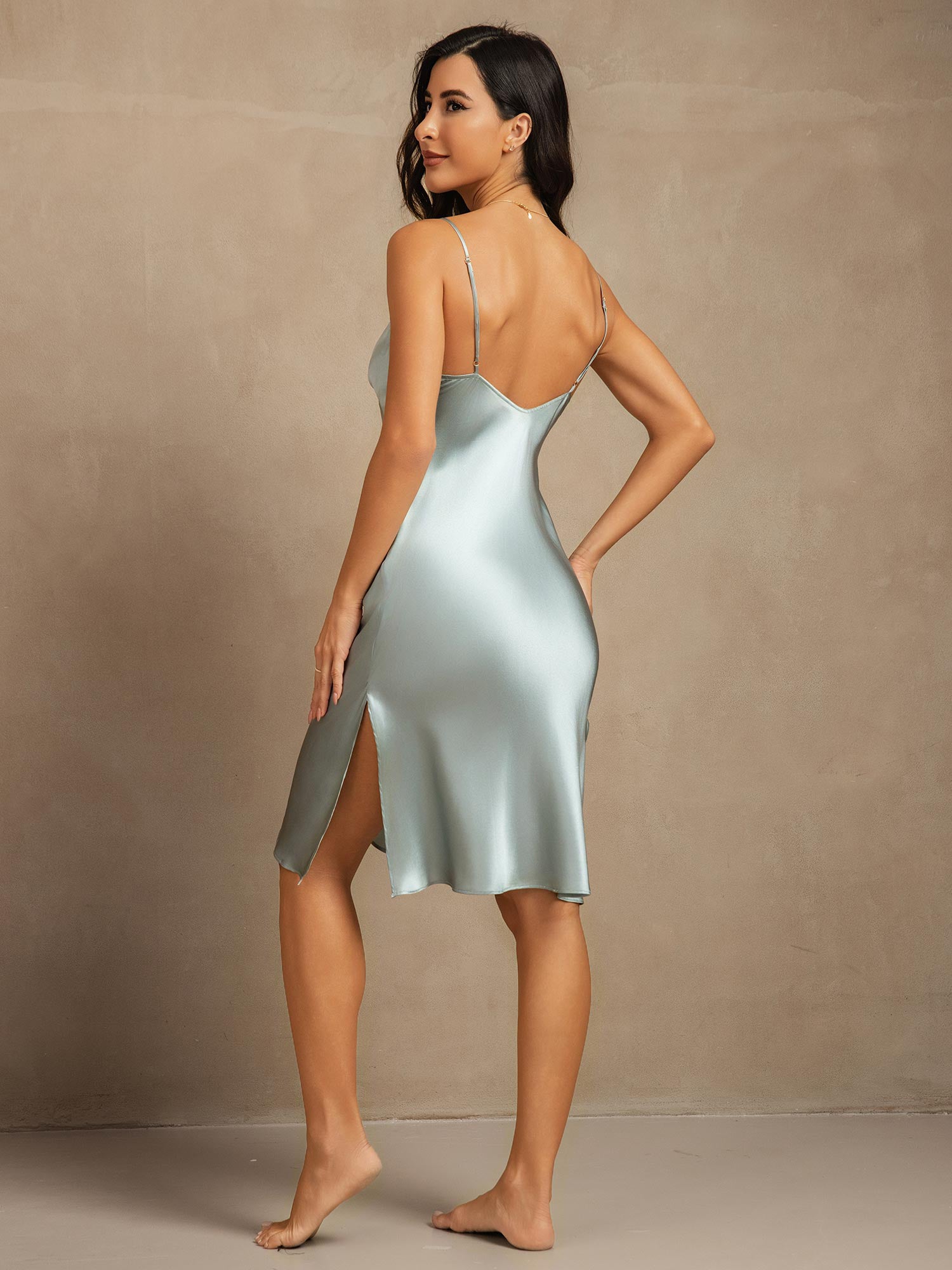 [Ljusblå] SilkSilky-SE Rent Silke Dress 002