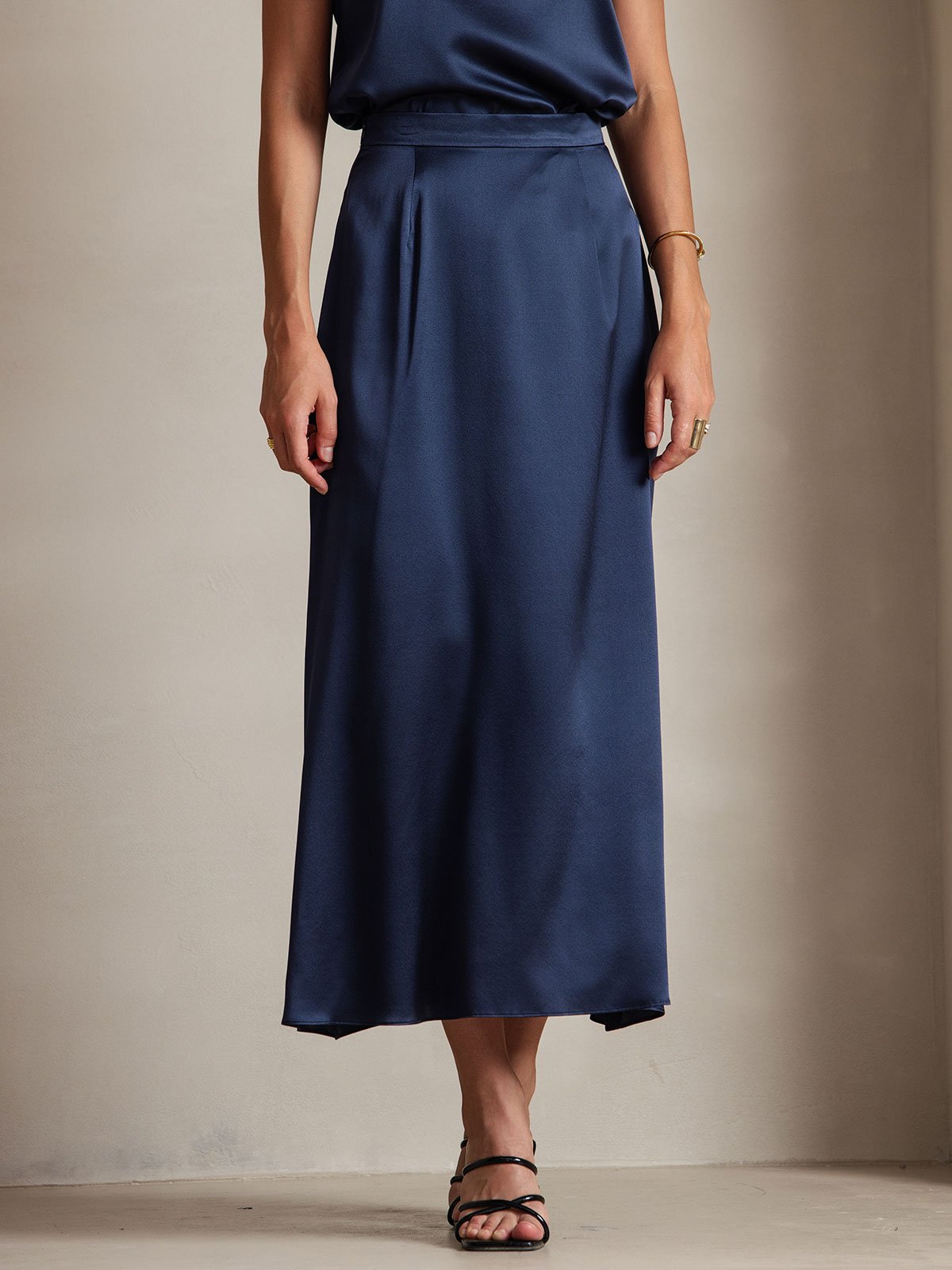 [Mörkblå] SilkSilky-SE 19Momme Silke Skirt 003