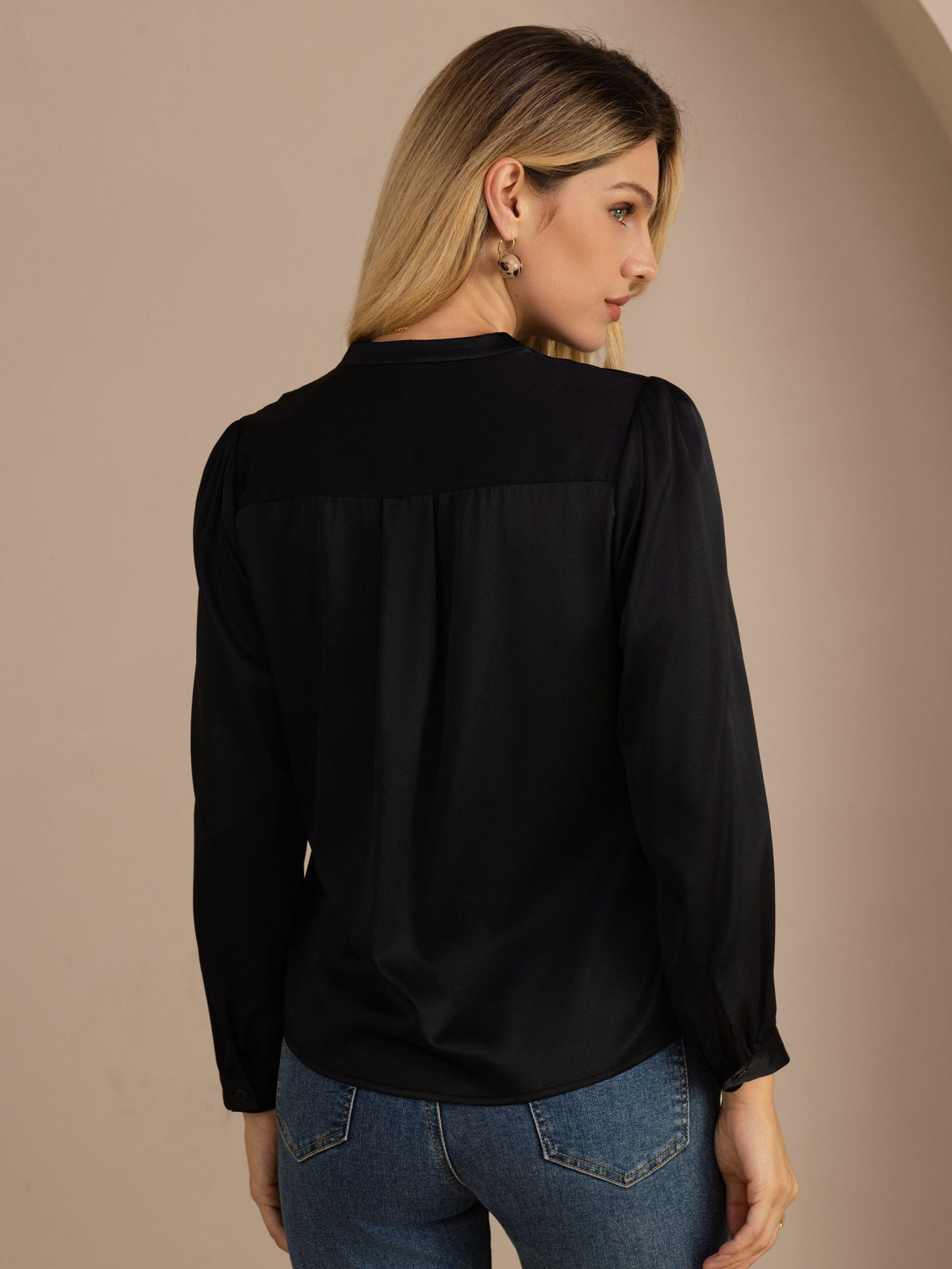 [Svart] SilkSilky-SE Long Sleeve Blouse 002