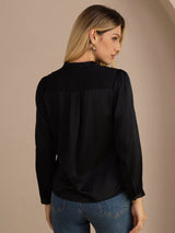 [Svart] SilkSilky-SE Long Sleeve Blouse 002