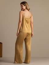 [Tan] SilkSilky-SE 19Momme Spaghetti Rem Djup Rund Halsringning Camisole Set 002