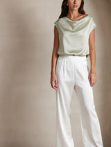 [Ljusgrön] SilkSilky-SE Cap Sleeve Cowl Neck Dam T-Shirt 005