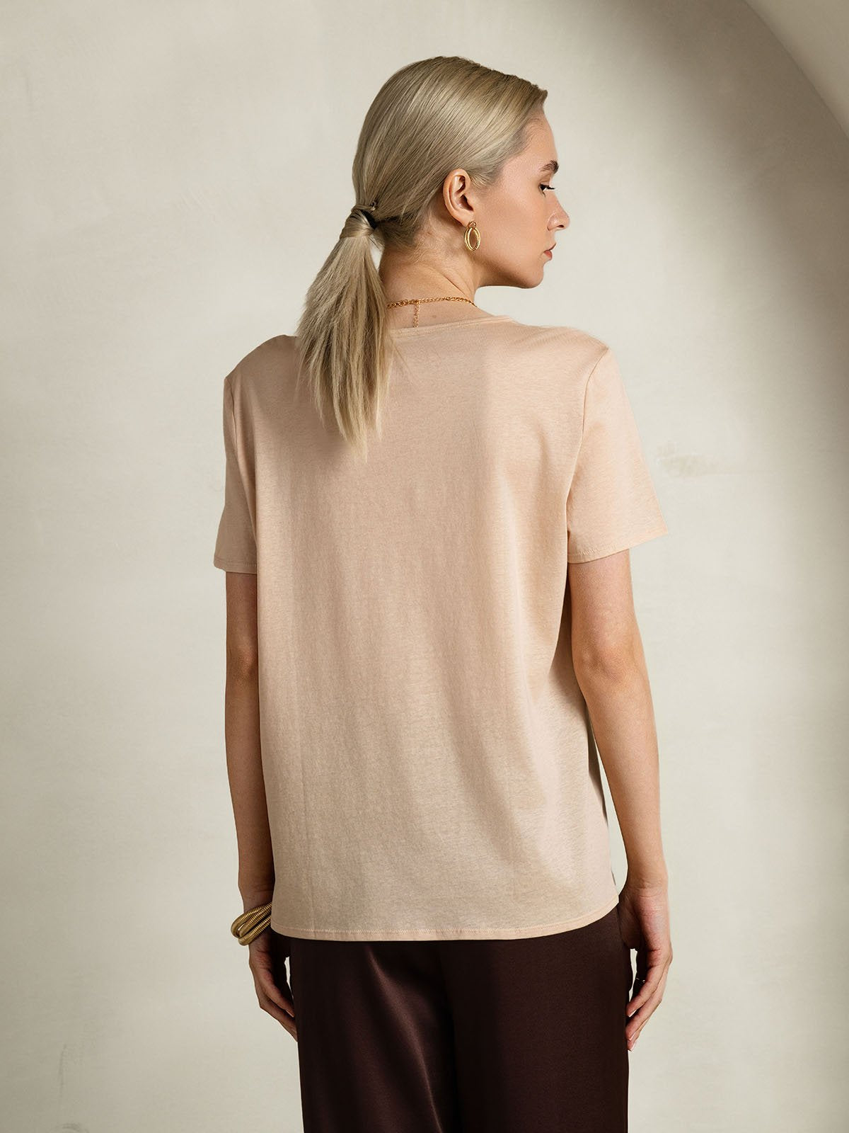 SilkSilky-SE Silke Kort Ärm Womens T-Shirt Beige 002