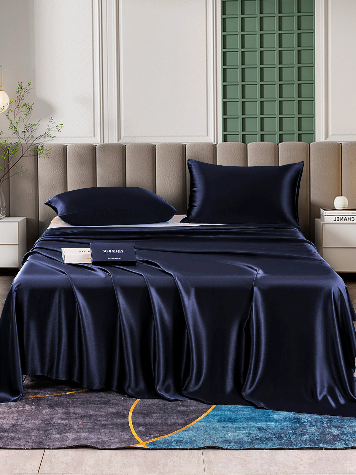 [Mörkblå] SilkSilky-SE 25Momme Rent Silke Bedding Set 001