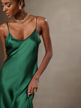 [Grön] SilkSilky-SE Spaghetti Strap V Neck Klänning 004