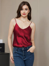 [Mörkröd] SilkSilky-SE Spaghetti Strap V Neck Cami Toppar 004