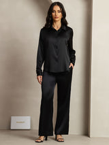 [Svart] SilkSilky-SE 19Momme Silke Krage Women''s Outfit Sets 002,