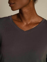[Grå] SilkSilky-SE Kort Ärm V Ringning Dam T-Shirt 004