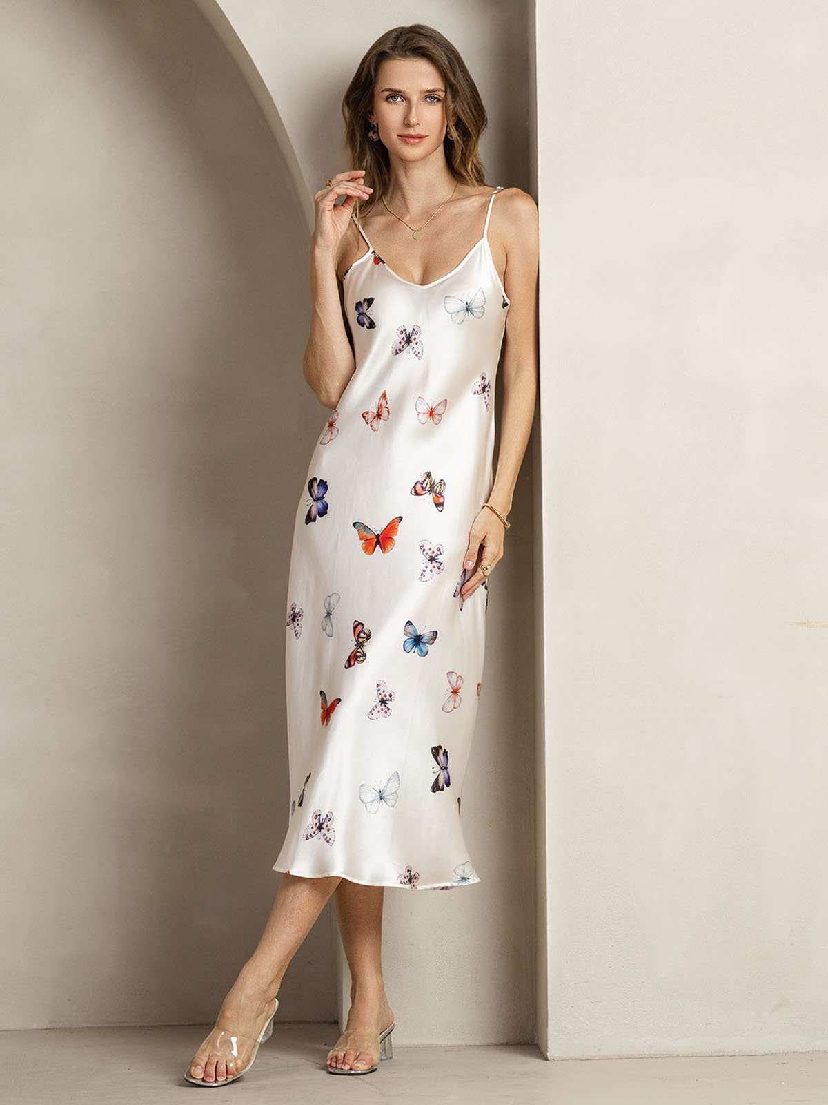 [VitFjäril] SilkSilky-SE 19Momme Silke Dress 004
