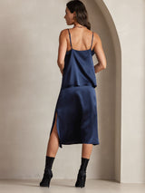 [Mörkblå] SilkSilky-SE Spaghetti Strap Cowl Neck Cami Toppar 002