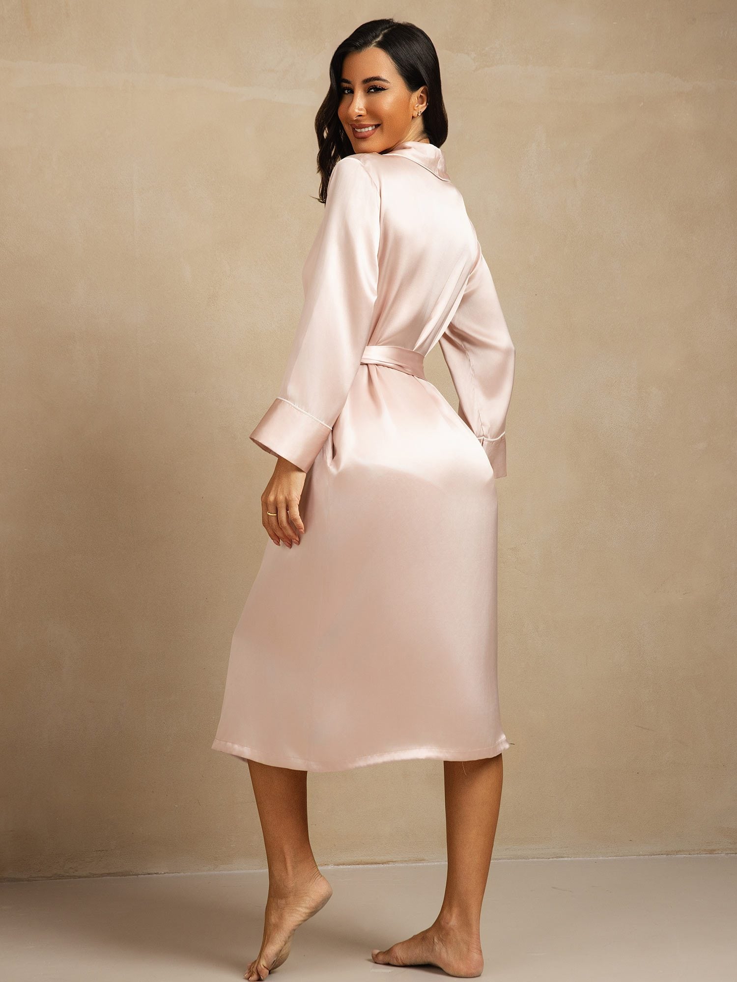 [Rosa] SilkSilky-SE Rent Silke Krage Dam Morgonrock 002