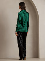 [Mörkgrön] SilkSilky-SE Long Sleeve Lapel Collar Damskjorta 002