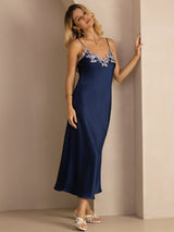 [Blå] SilkSilky-SE Spaghetti Strap V Neck Klänning 003