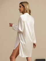 [Vit] SilkSilky-SE Long Sleeve Lapel Collar Dam Sömnskjorta 002