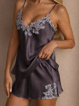 [Lila Grå] SilkSilky-SE Spaghetti Strap V Neck Camisole Set 004