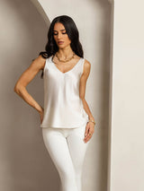 [Ljusgrå] SilkSilky-SE Sleeveless V Neck Cami Toppar 005
