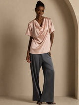 [Toscana] SilkSilky-SE Short Sleeve Cowl Neck Damblusar 006