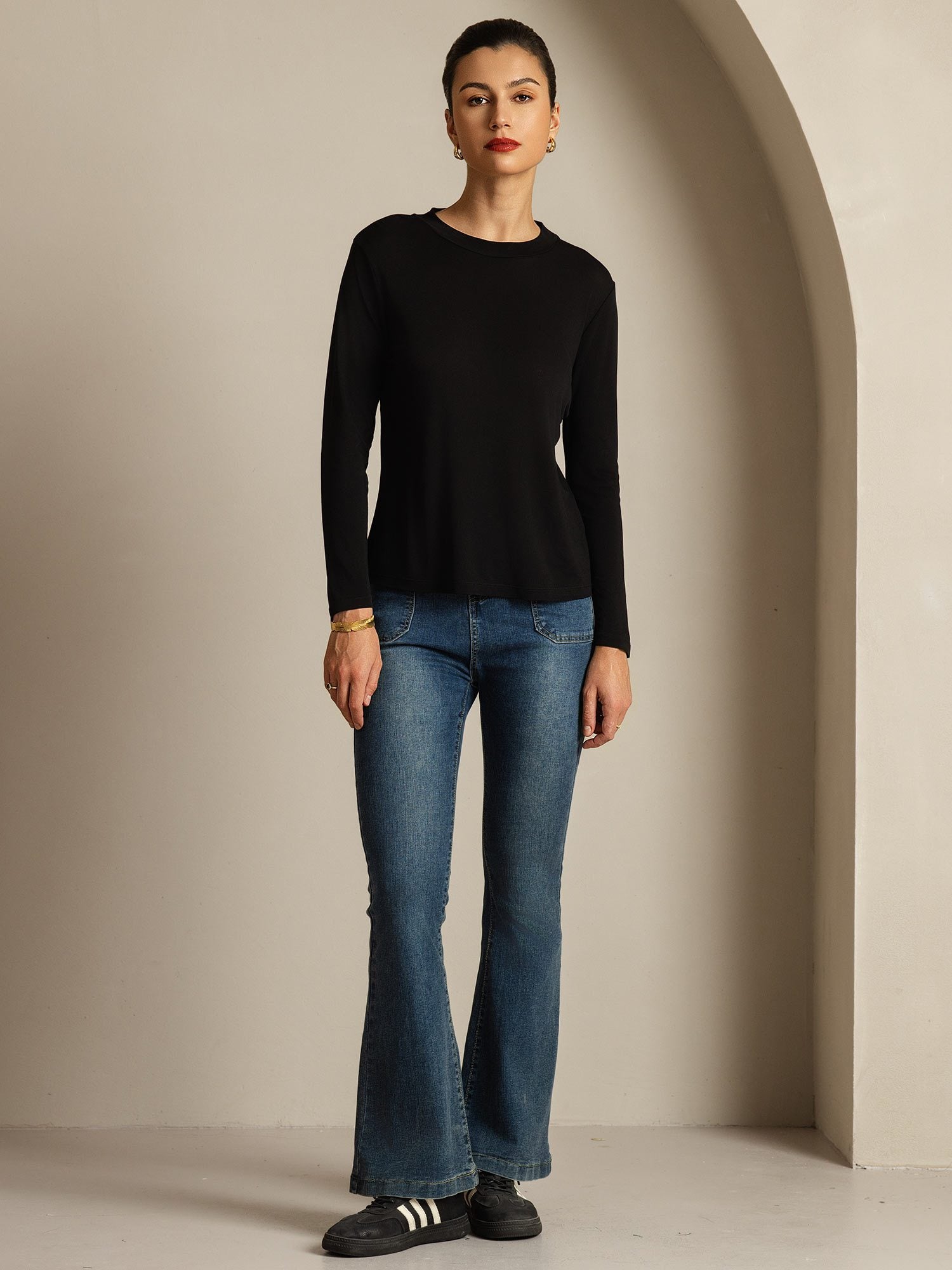 [Svart] SilkSilky-SE Rent Silke Womens T-Shirt 004
