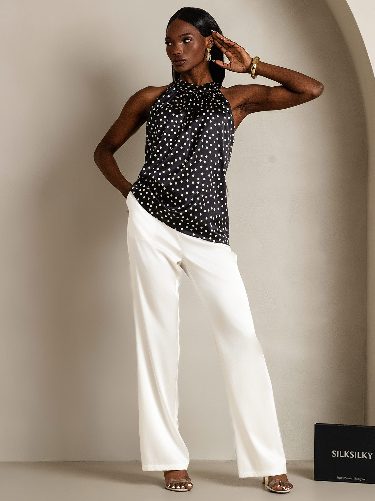 [Svart+Vit] SilkSilky-SE 19Momme Silke Womens T-Shirt 006