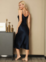 [Mörkblå] SilkSilky-SE Spaghetti Strap V Neck Nattlinne 002