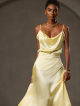 [Gul] SilkSilky-SE Spaghetti Strap Cowl Neck Cami Toppar 003