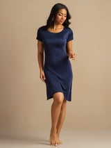 [Mörkblå] SilkSilky-SE Short Sleeve Round Neck Dam Loungekläder 007