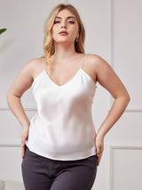 [Vit] SilkSilky-SE Spaghetti Rem V Ringning Plus Storlek Cami Toppar 004
