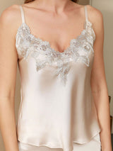 [Beige] SilkSilky-SE Spaghetti Strap V Neck Camisole Set 004